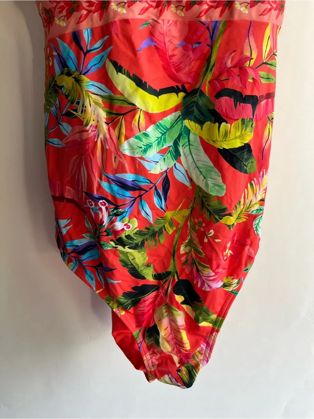 Lands’ End Swimsuit Sz 16 Removable Pads One Piece Orange Hawaiian Floral EUC